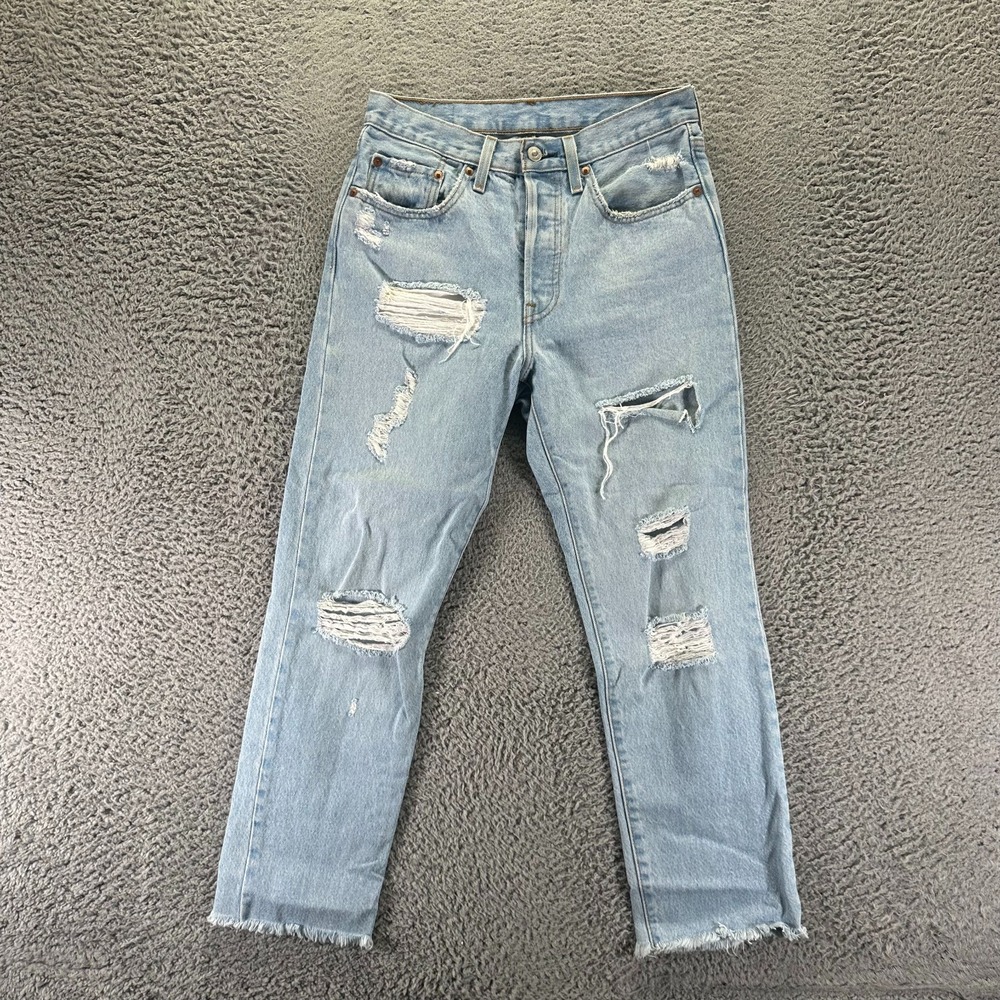 Levi's 501 Jeans Womens 26x26 Blue Cotton Denim Straight Distressed Button-Fly